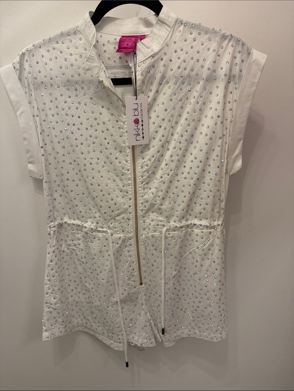 QUEEN OF SPARKLES White Embellished Short Sleeve Romper